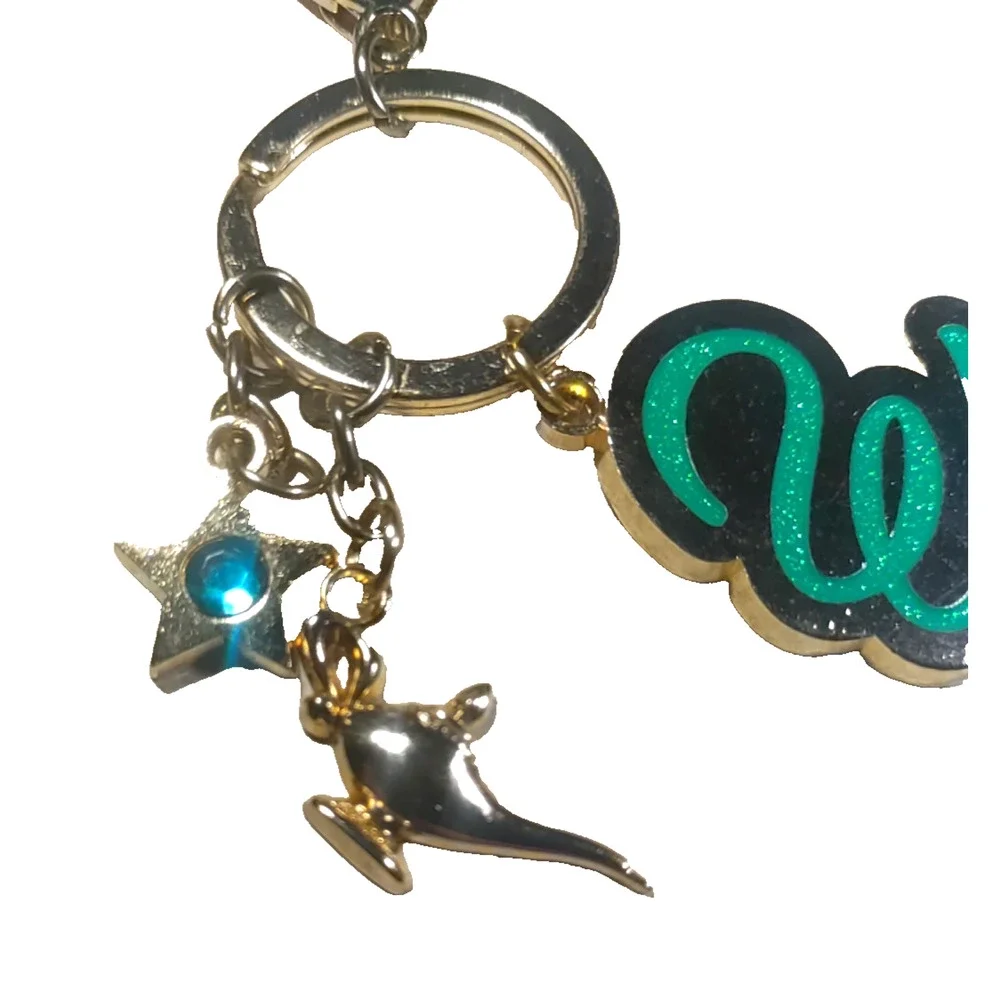 Wish Keychain AL ladens Lamp Star Gold Tone Green Charms